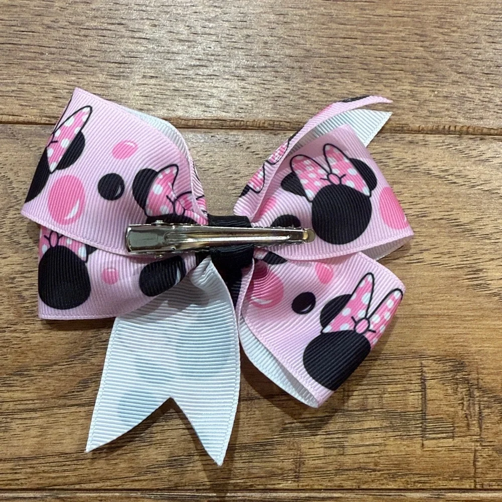 Girls Bow - Pink Black Minnie Mouse Hand-Made Hair Bow